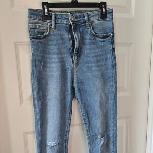 Zara Blue Ankle Cropped Jeans with Distressed Details